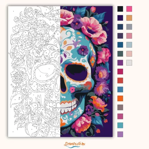 Vibráló virágkoszorú - számfestő készlet - Számfestő.hu - 40×50cm - Keretre feszítve
