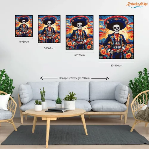 Virágmezős csontváz - számfestő készlet - Számfestő.hu - 40×50cm - Keret nélkül