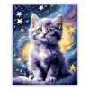 Bolyhos kiscica a csillagok alatt - számfestő készlet - Számfestő.hu - 50×60cm - Keretre feszítve