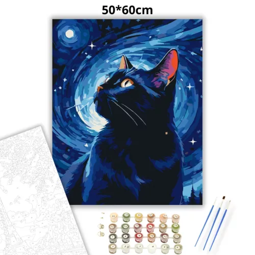 Rejtelmes cica tekintete - számfestő készlet - Számfestő.hu - 50×60cm - Keret nélkül