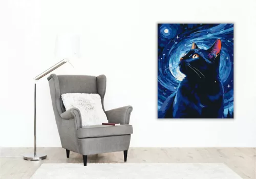 Rejtelmes cica tekintete - számfestő készlet - Számfestő.hu - 50×60cm - Keret nélkül