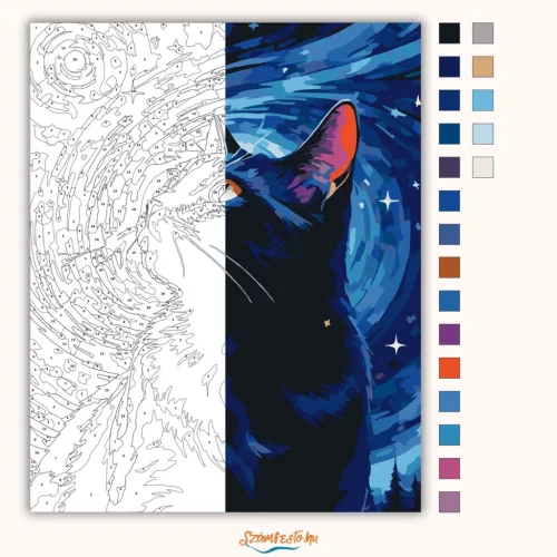 Rejtelmes cica tekintete - számfestő készlet - Számfestő.hu - 80×100cm - Keret nélkül
