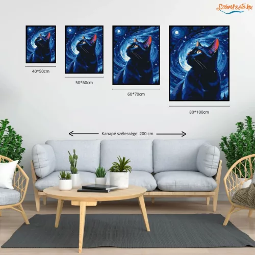 Rejtelmes cica tekintete - számfestő készlet - Számfestő.hu - 40×50cm - Keretre feszítve