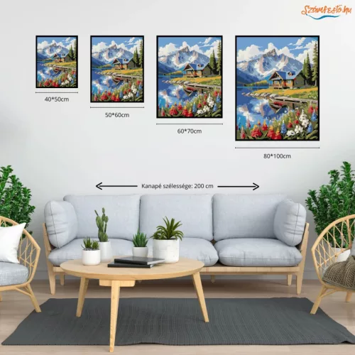 Csendes tóparti faház - számfestő készlet - Számfestő.hu - 60×70cm - Keret nélkül