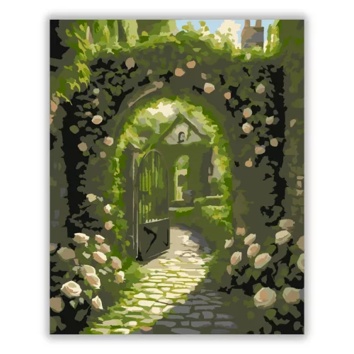 Mesés kerti kapu - számfestő készlet - Számfestő.hu - 60×70cm - Keret nélkül
