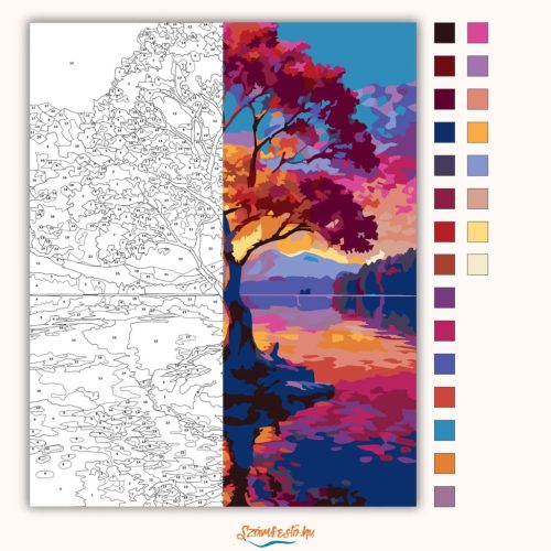 Magányos fa a tó közepén - számfestő készlet - Számfestő.hu - 40×50cm - Keret nélkül