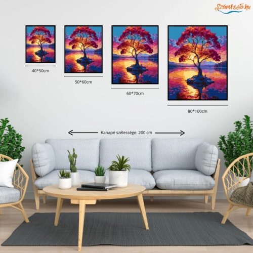 Magányos fa a tó közepén - számfestő készlet - Számfestő.hu - 40×50cm - Keretre feszítve