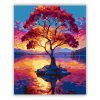 Magányos fa a tó közepén - számfestő készlet - Számfestő.hu - 40×50cm - Keretre feszítve