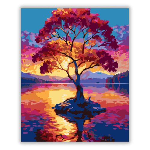 Magányos fa a tó közepén - számfestő készlet - Számfestő.hu - 40×50cm - Keret nélkül