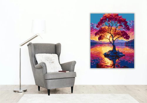 Magányos fa a tó közepén - számfestő készlet - Számfestő.hu - 40×50cm - Keret nélkül