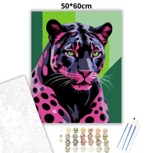 Neonfényű párduc - számfestő készlet - Számfestő.hu - 50×60cm - Keret nélkül