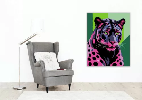 Neonfényű párduc - számfestő készlet - Számfestő.hu - 50×60cm - Keretre feszítve