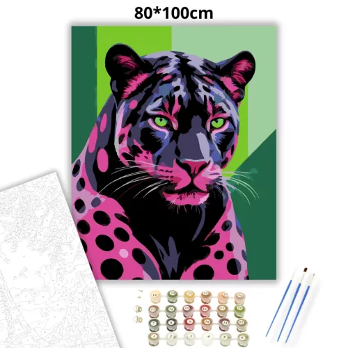Neonfényű párduc - számfestő készlet - Számfestő.hu - 80×100cm - Keretre feszítve