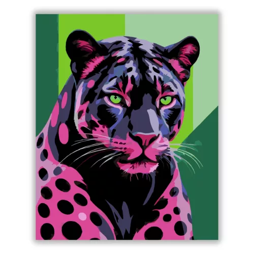 Neonfényű párduc - számfestő készlet - Számfestő.hu - 80×100cm - Keret nélkül
