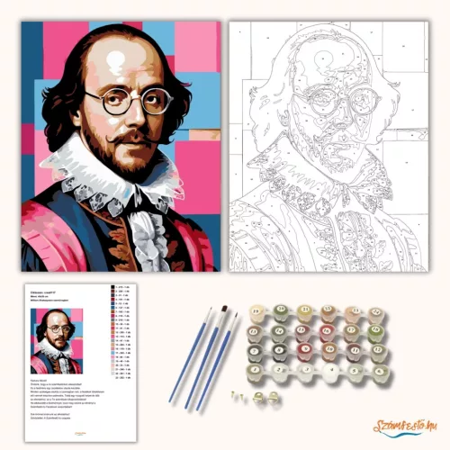William Shakespeare szemüvegben - számfestő készlet - Számfestő.hu - 60×70cm - Keret nélkül