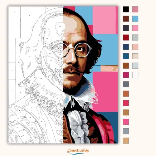 William Shakespeare szemüvegben - számfestő készlet - Számfestő.hu - 40×50cm - Keret nélkül
