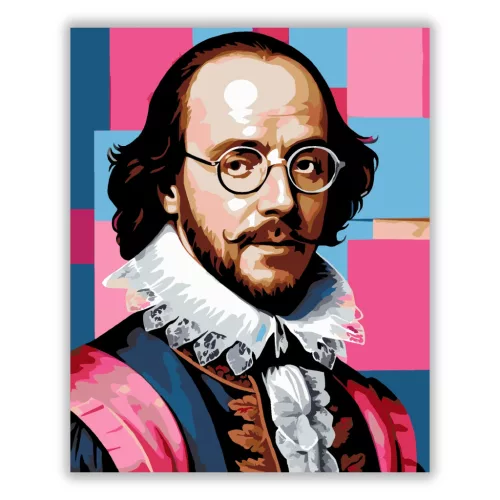 William Shakespeare szemüvegben - számfestő készlet - Számfestő.hu - 40×50cm - Keretre feszítve