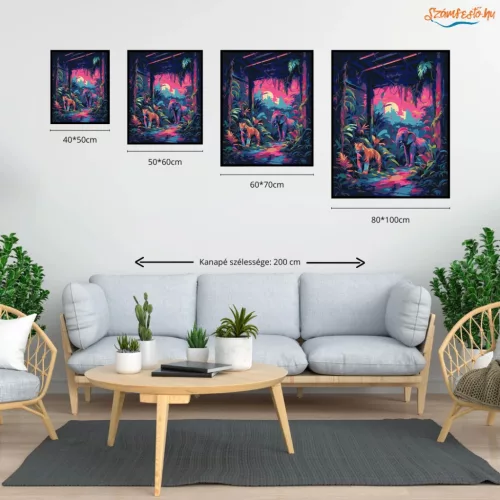 Neon dzsungel - számfestő készlet - Számfestő.hu - 40×50cm - Keret nélkül