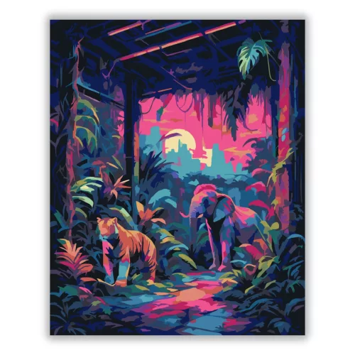 Neon dzsungel - számfestő készlet - Számfestő.hu - 40×50cm - Keret nélkül