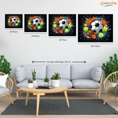 Vibráló sportlabdák - számfestő készlet - Számfestő.hu - 50×60cm - Keretre feszítve