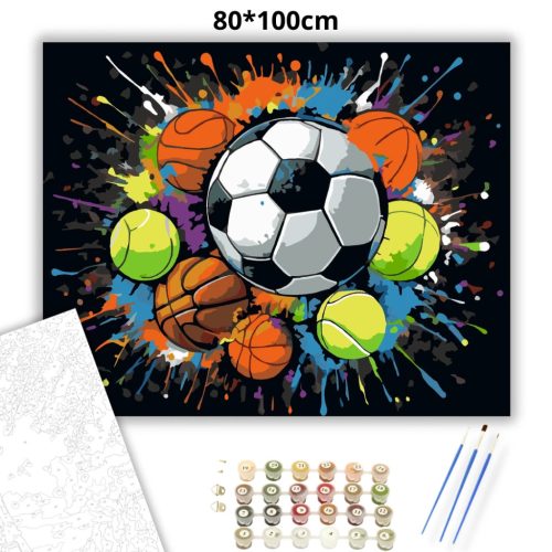 Vibráló sportlabdák - számfestő készlet - Számfestő.hu - 80×100cm - Keret nélkül