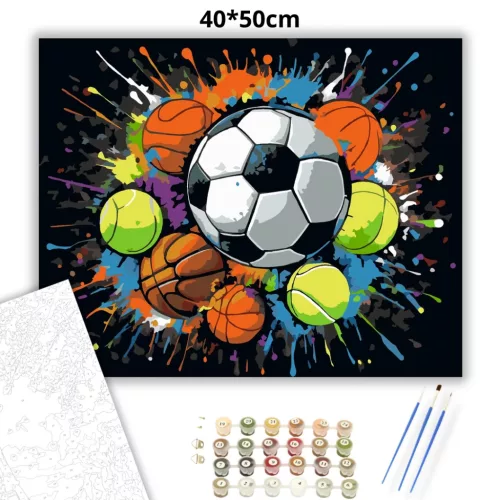 Vibráló sportlabdák - számfestő készlet - Számfestő.hu - 40×50cm - Keretre feszítve