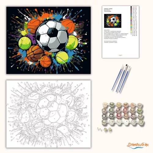 Vibráló sportlabdák - számfestő készlet - Számfestő.hu - 40×50cm - Keret nélkül