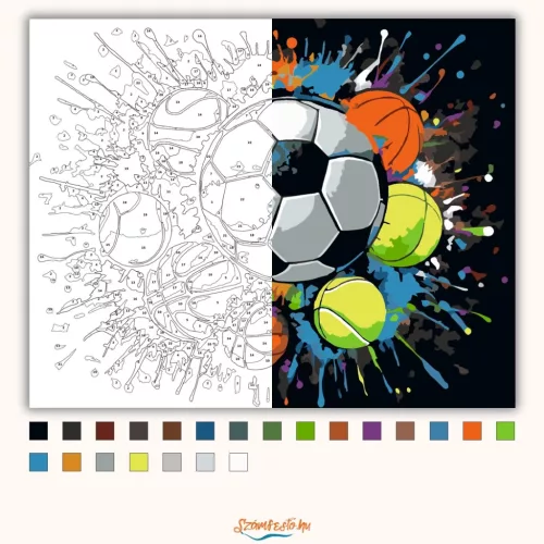 Vibráló sportlabdák - számfestő készlet - Számfestő.hu - 40×50cm - Keretre feszítve