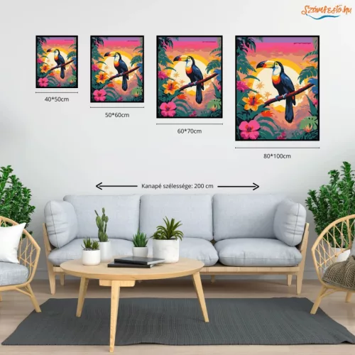 Trópusi tukán pálmák között - számfestő készlet - Számfestő.hu - 40×50cm - Keret nélkül