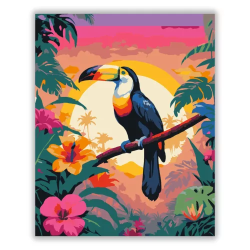 Trópusi tukán pálmák között - számfestő készlet - Számfestő.hu - 40×50cm - Keret nélkül