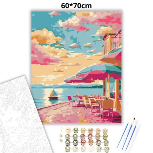 Pasztel tengerparti terasz - számfestő készlet - Számfestő.hu - 60×70cm - Keret nélkül