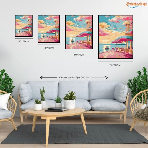 Pasztel tengerparti terasz - számfestő készlet - Számfestő.hu - 60×70cm - Keret nélkül