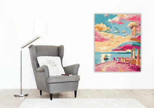 Pasztel tengerparti terasz - számfestő készlet - Számfestő.hu - 60×70cm - Keret nélkül
