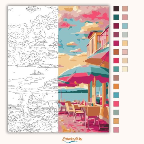 Pasztel tengerparti terasz - számfestő készlet - Számfestő.hu - 40×50cm - Keretre feszítve