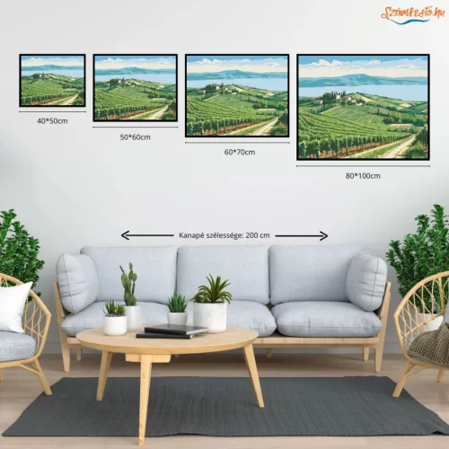 Balatoni szőlősorok - számfestő készlet - Számfestő.hu - 60×70cm - Keret nélkül