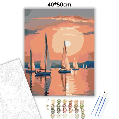 Aranyló vitorlások a Balaton vizén - számfestő készlet - Számfestő.hu - 40×50cm - Keret nélkül