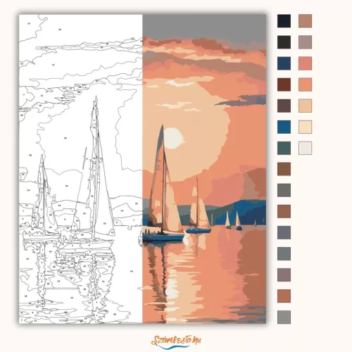 Aranyló vitorlások a Balaton vizén - számfestő készlet - Számfestő.hu - 40×50cm - Keret nélkül