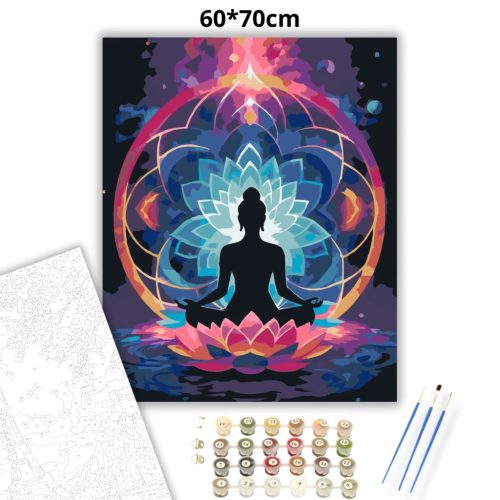 Nyugodt meditáció lótuszvirágokkal - számfestő készlet - Számfestő.hu - 60×70cm - Keret nélkül