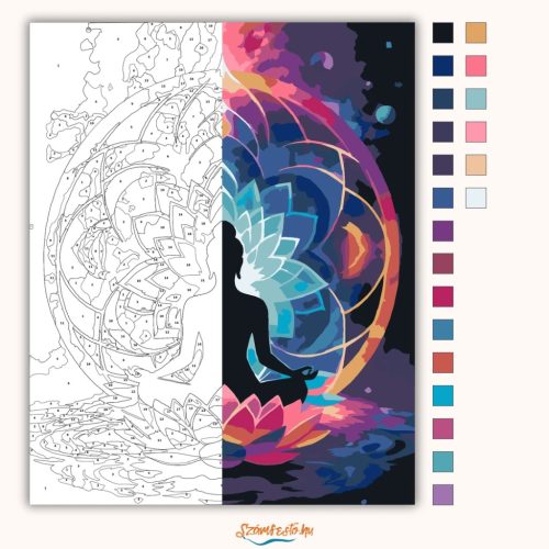 Nyugodt meditáció lótuszvirágokkal - számfestő készlet - Számfestő.hu - 80×100cm - Keret nélkül