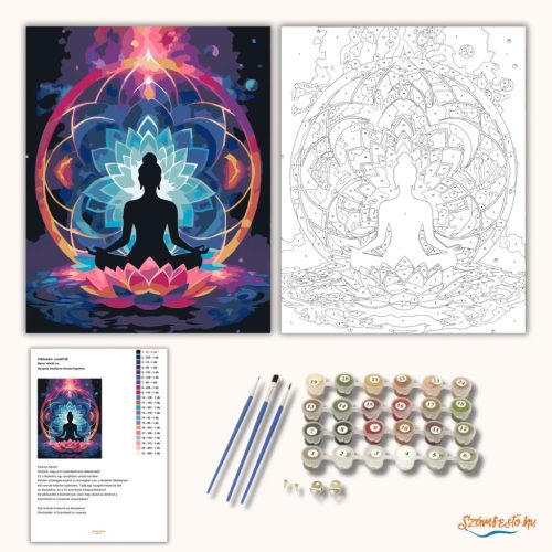 Nyugodt meditáció lótuszvirágokkal - számfestő készlet - Számfestő.hu - 40×50cm - Keretre feszítve