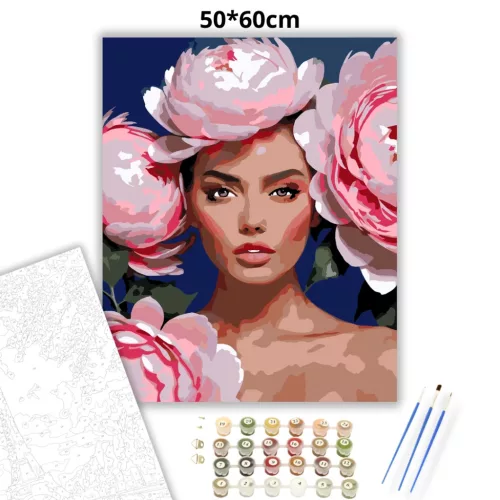 Elegáns bazsarózsa korona - számfestő készlet - Számfestő.hu - 50×60cm - Keretre feszítve