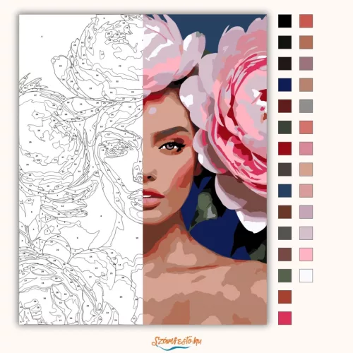 Elegáns bazsarózsa korona - számfestő készlet - Számfestő.hu - 60×70cm - Keretre feszítve