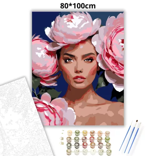 Elegáns bazsarózsa korona - számfestő készlet - Számfestő.hu - 80×100cm - Keretre feszítve