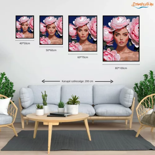 Elegáns bazsarózsa korona - számfestő készlet - Számfestő.hu - 40×50cm - Keretre feszítve