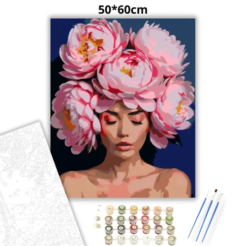 Álomszerű bazsarózsa koszorú - számfestő készlet - Számfestő.hu - 50×60cm - Keretre feszítve