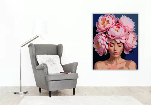 Álomszerű bazsarózsa koszorú - számfestő készlet - Számfestő.hu - 50×60cm - Keret nélkül