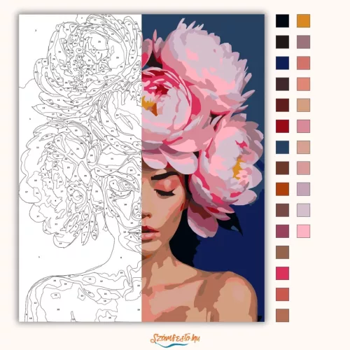 Álomszerű bazsarózsa koszorú - számfestő készlet - Számfestő.hu - 60×70cm - Keretre feszítve