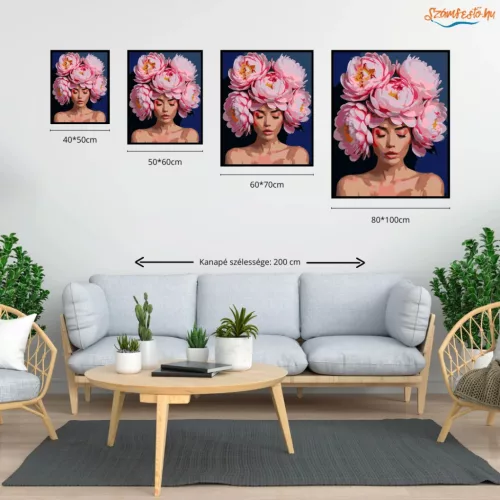 Álomszerű bazsarózsa koszorú - számfestő készlet - Számfestő.hu - 60×70cm - Keretre feszítve