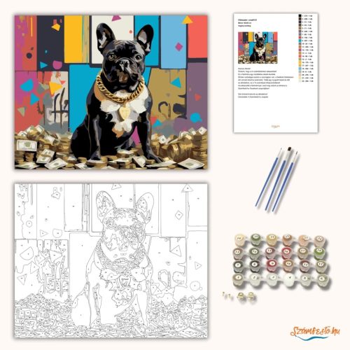 Vagány bulldog - számfestő készlet - Számfestő.hu - 60×70cm - Keret nélkül