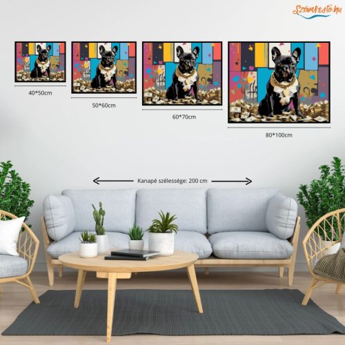 Vagány bulldog - számfestő készlet - Számfestő.hu - 60×70cm - Keret nélkül